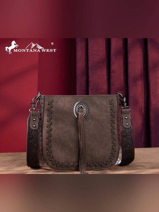 Montana West Handbags - Montana West Tooled Whipstitch Coffee Crossbody Bag